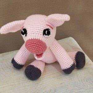 new handmade crochet pig 14 inches tall